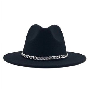 CHAIN ME Black Fedora Embellished Chain Detail Hat - NEW